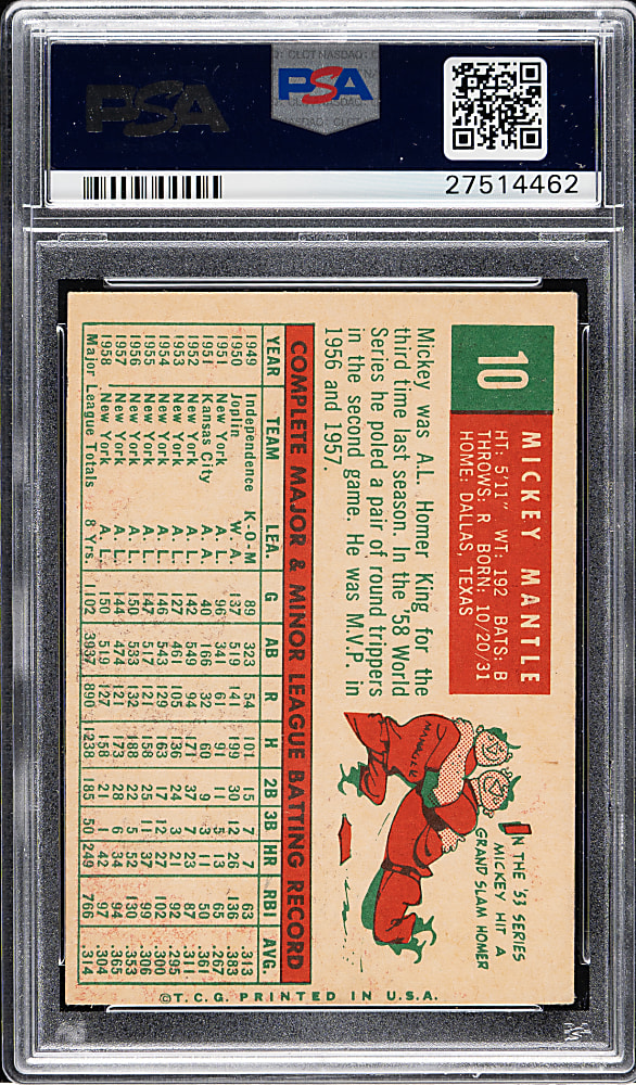 1959 Topps #10 Mickey Mantle PSA VG-EX 4
