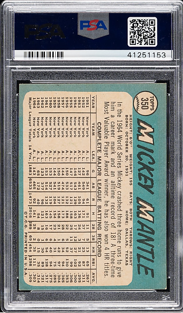 1965 Topps #350 Mickey Mantle PSA EX 5