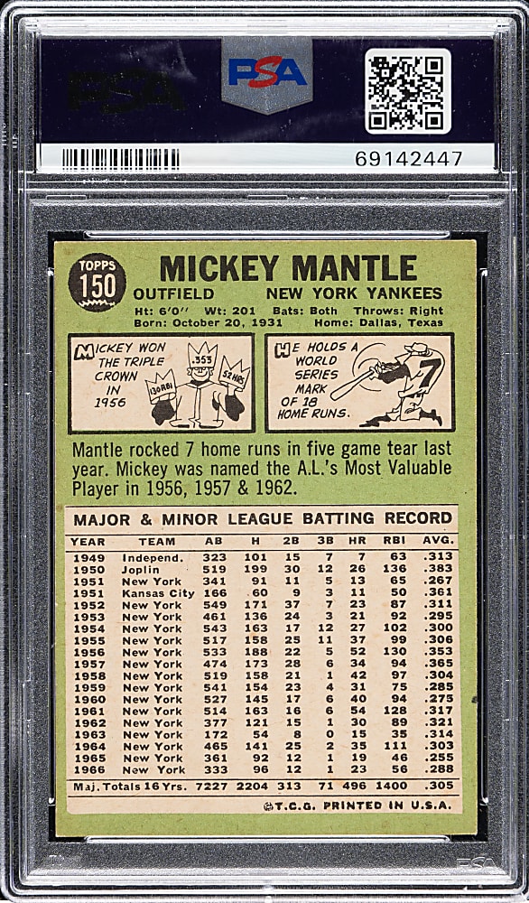 1967 Topps #150 Mickey Mantle PSA EX-MT 6