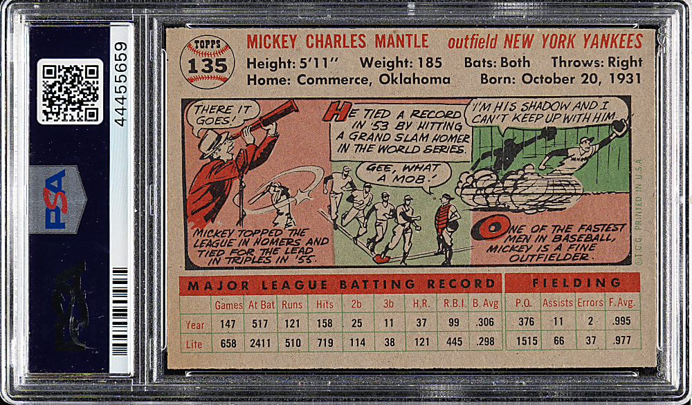 1956 Topps #135 Mickey Mantle Gray Back PSA EX-MT 6
