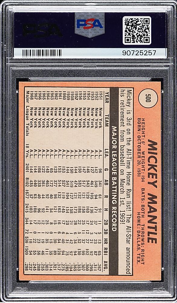 1969 Topps #500 Mickey Mantle PSA EX 5