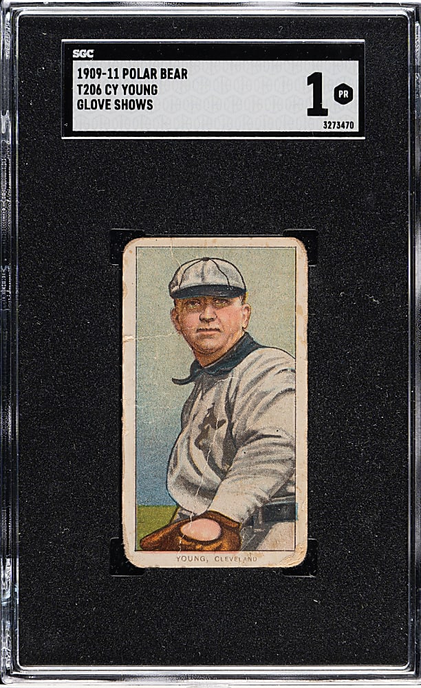 1909-1911 T206 White Border Cy Young Glove Shows SGC POOR 1 - Polar Bear Back