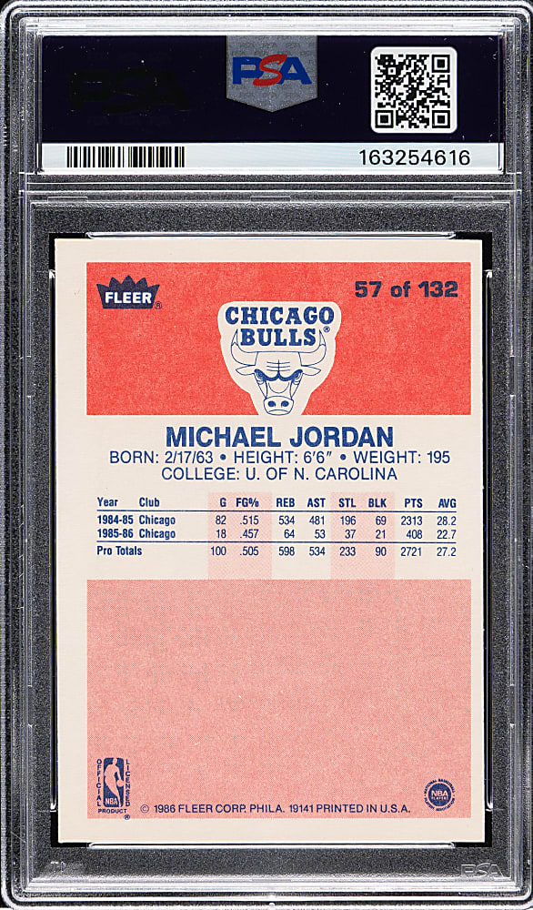 1986-1987 Fleer Basketball #57 Michael Jordan Rookie PSA EX 5