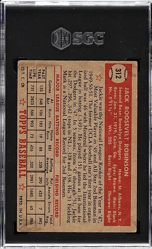 1952 Topps #312 Jackie Robinson High Number SGC GOOD+ 2.5