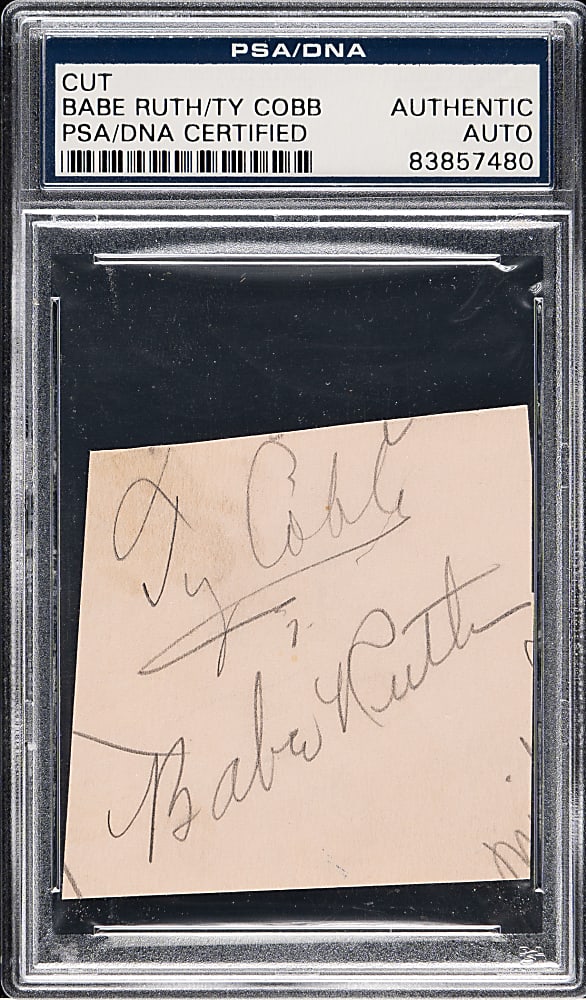 Babe Ruth and Ty Cobb Dual-Signed Cut Signature - PSA/DNA