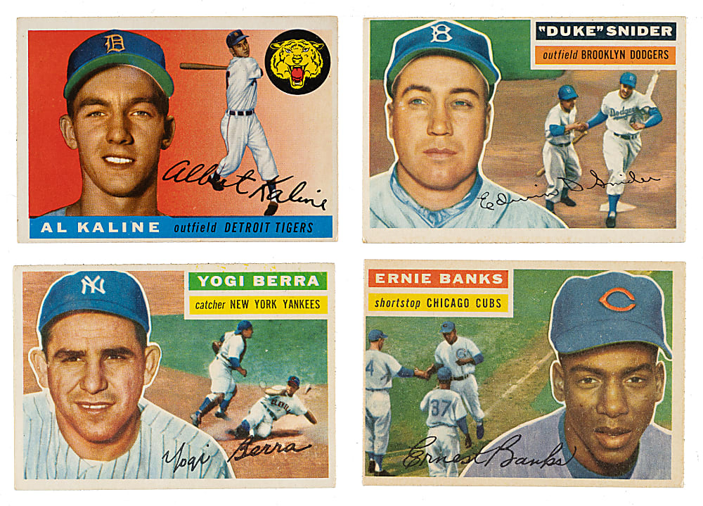 1955 and 1956 Topps Collection (514) with 40 Hall of Famers Including Banks, Berra, and Kaline