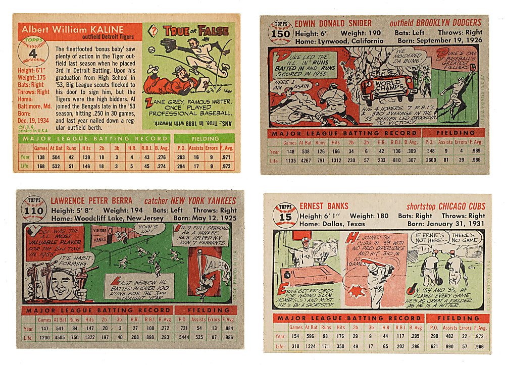 1955 and 1956 Topps Collection (514) with 40 Hall of Famers Including Banks, Berra, and Kaline