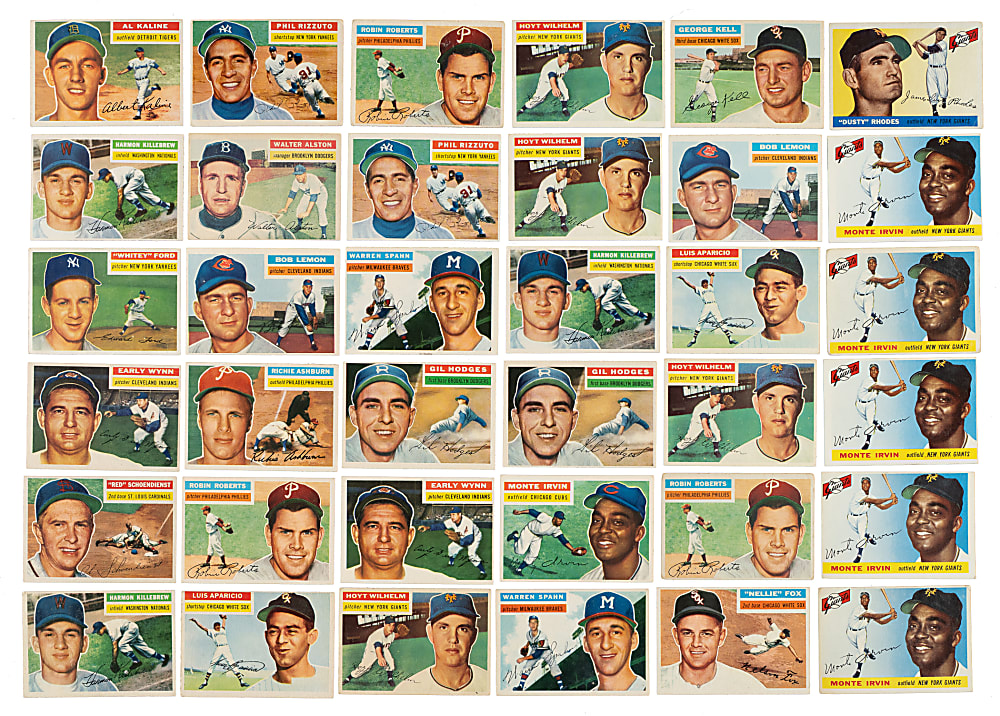 1955 and 1956 Topps Collection (514) with 40 Hall of Famers Including Banks, Berra, and Kaline
