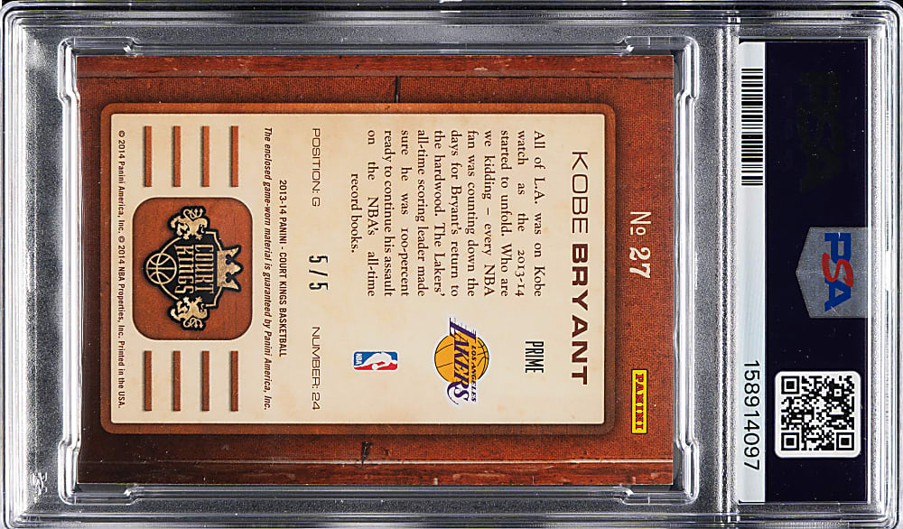 2013-2014 Panini Court Kings Gallery of Stars Jersey Basketball #27 Kobe Bryant Prime #5/5 PSA NM-MT 8