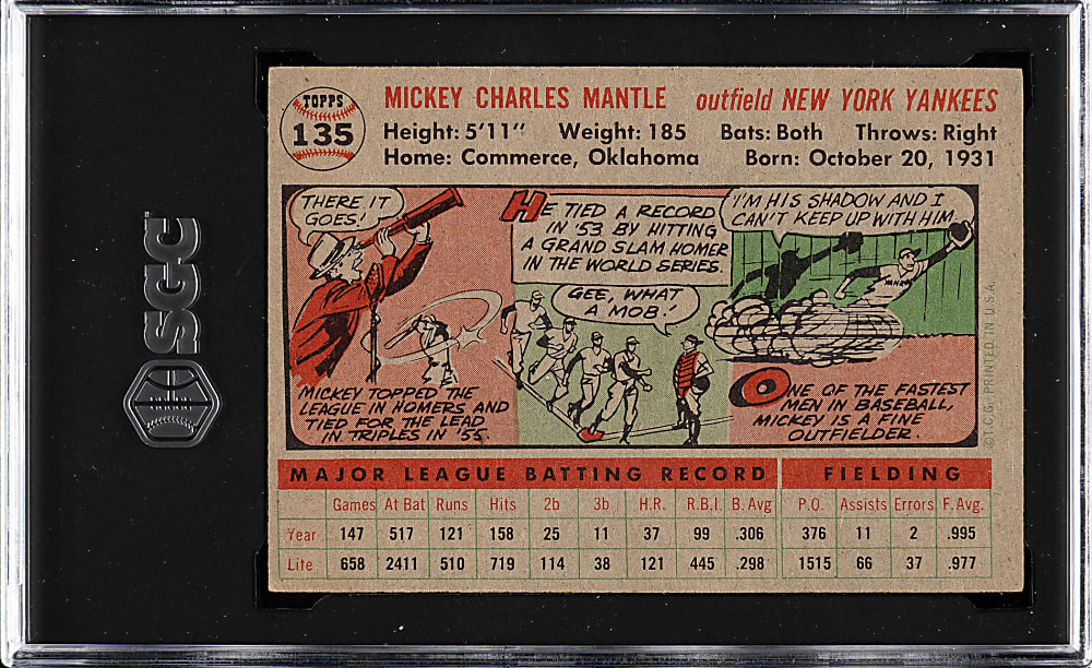 1956 Topps #135 Mickey Mantle Gray Back SGC EX 5