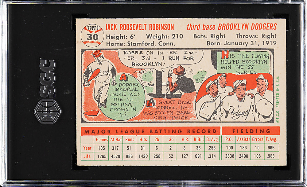1956 Topps #30 Jackie Robinson White Back SGC EX 5