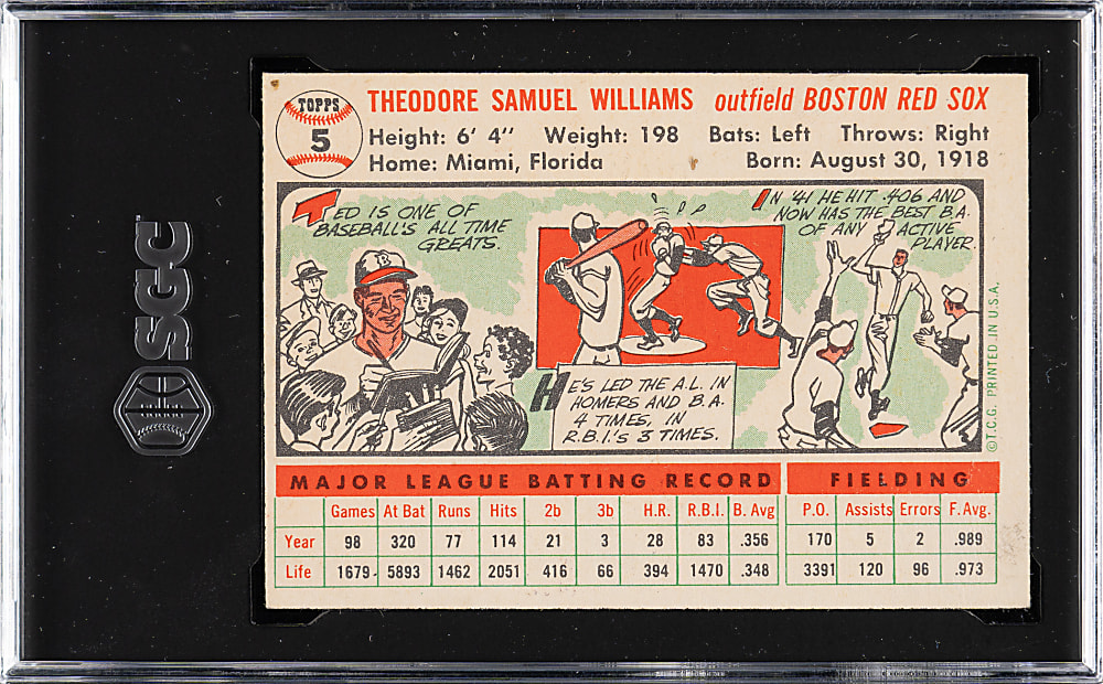 1956 Topps #5 Ted Williams White Back SGC NM 7