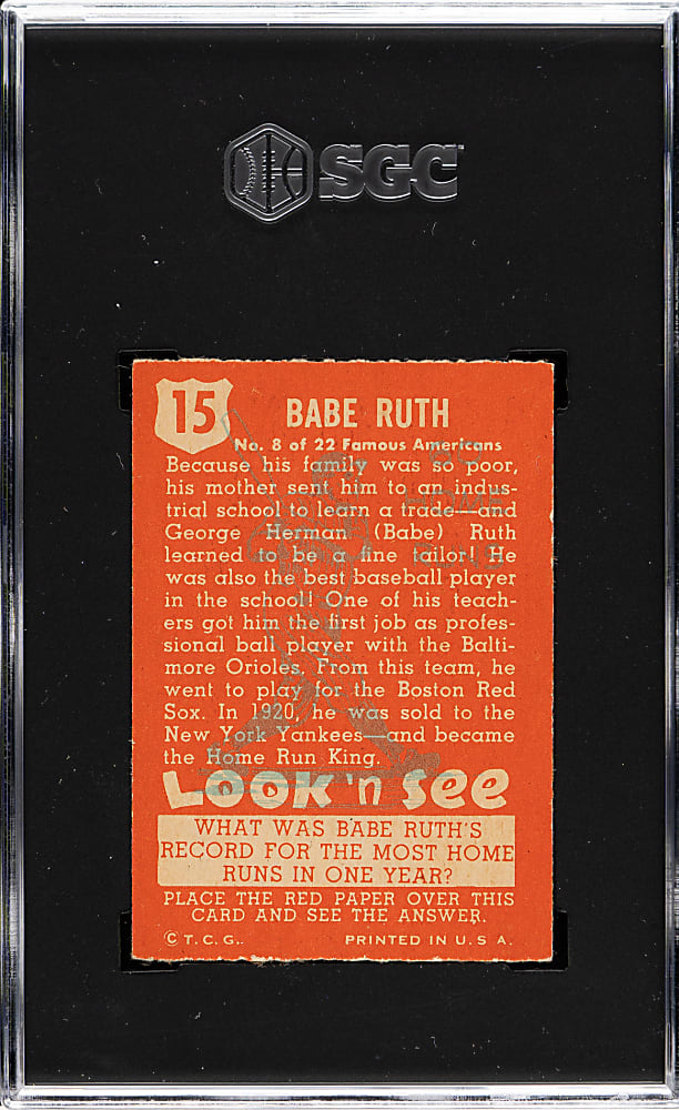 1952 Topps "Look 'n See" #15 Babe Ruth SGC EX/NM 6