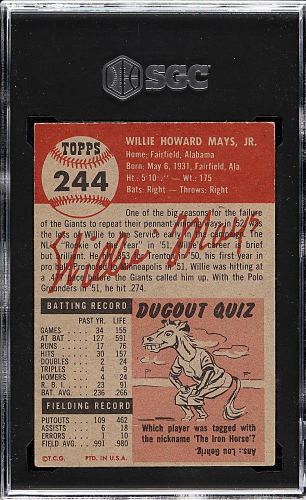 1953 Topps #244 Willie Mays SGC VG 3