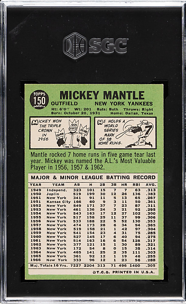 1967 Topps #150 Mickey Mantle SGC NM+ 7.5