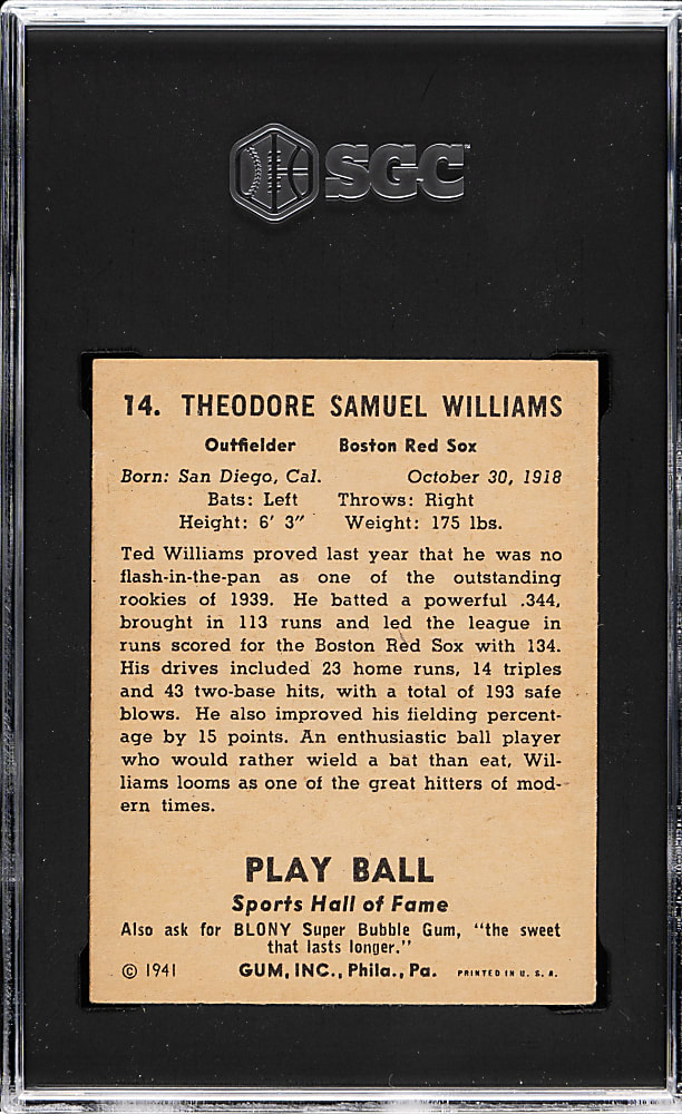 1941 R336 Play Ball #14 Ted Williams SGC VG/EX+ 4.5