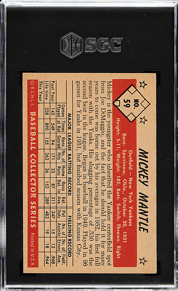1953 Bowman Color #59 Mickey Mantle SGC EX/NM 6