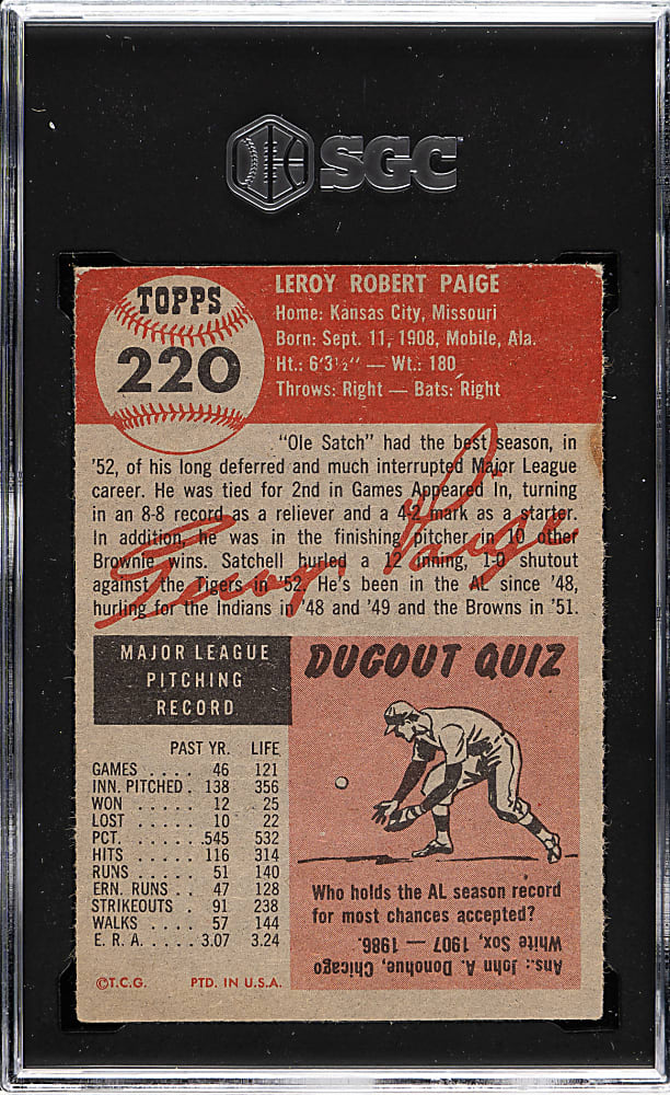 1953 Topps #220 Satchel Paige SGC VG/EX 4