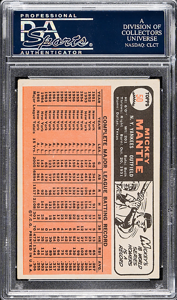 Signed 1966 Topps #50 Mickey Mantle - PSA/DNA