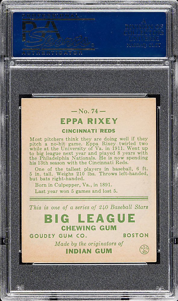 1933 R319 Goudey #74 Eppa Rixey PSA NM-MT 8 - Highest Graded!