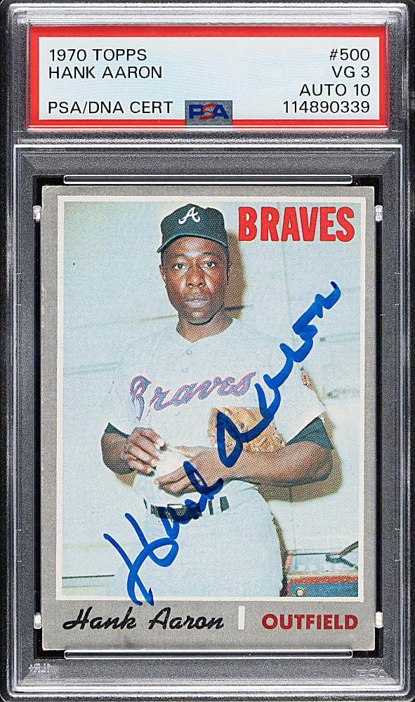 Signed 1970 Topps #500 Hank Aaron PSA VG 3 with GEM MINT 10 Signature