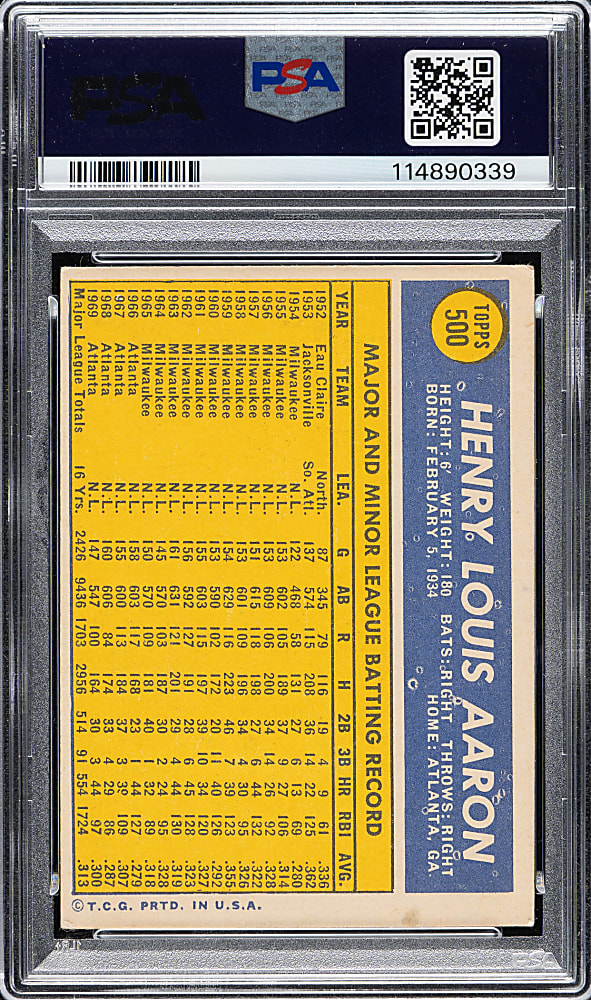 Signed 1970 Topps #500 Hank Aaron PSA VG 3 with GEM MINT 10 Signature