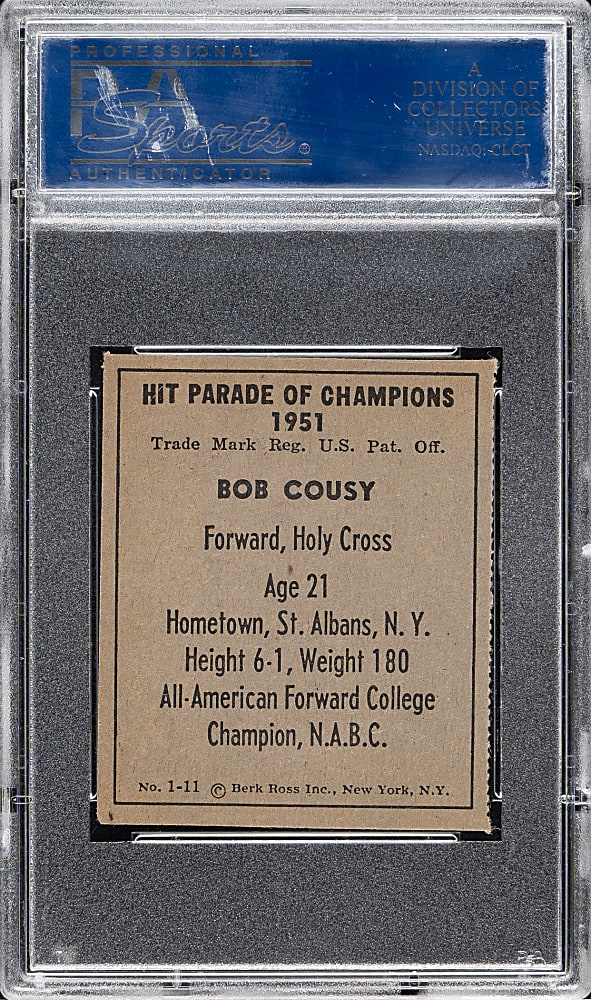 1951 Berk Ross "Hit Parade of Champions" Basketball #1-11 Bob Cousy Rookie PSA EX-MT 6