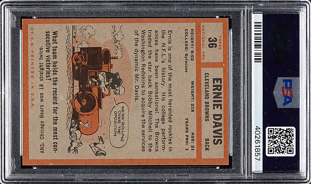 1962 Topps Football #36 Ernie Davis Rookie PSA NM-MT 8