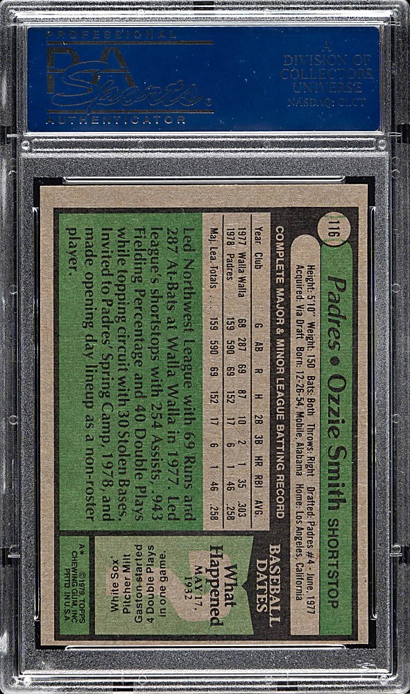 1979 Topps #116 Ozzie Smith Rookie PSA MINT 9