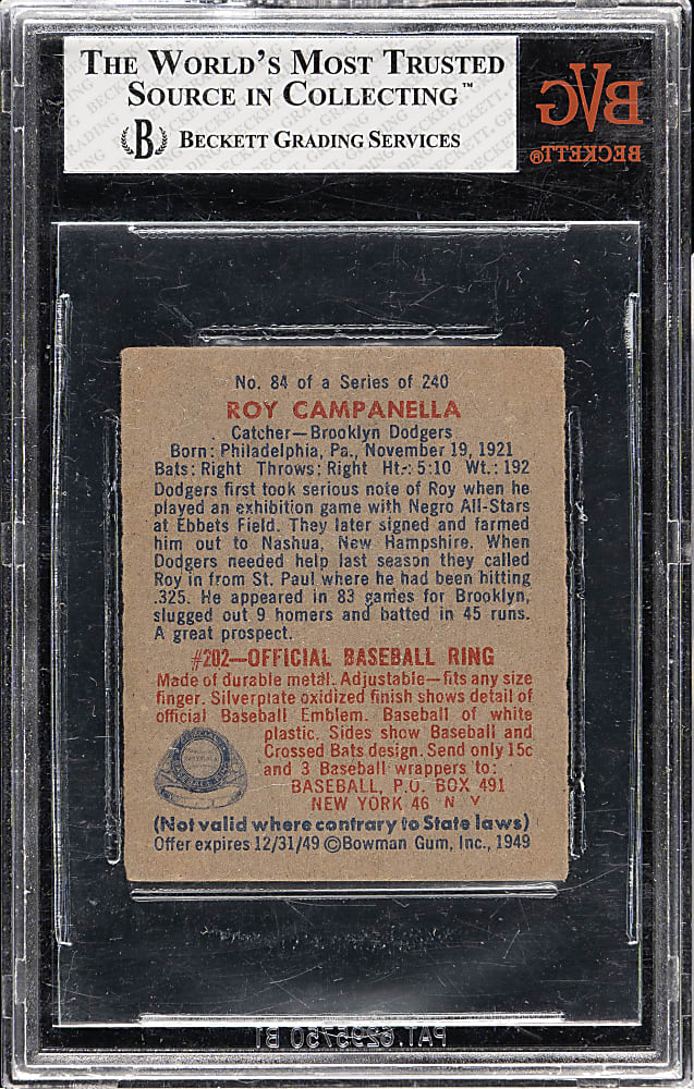 1949 Bowman #84 Roy Campanella Rookie BVG VG-EX+ 4.5