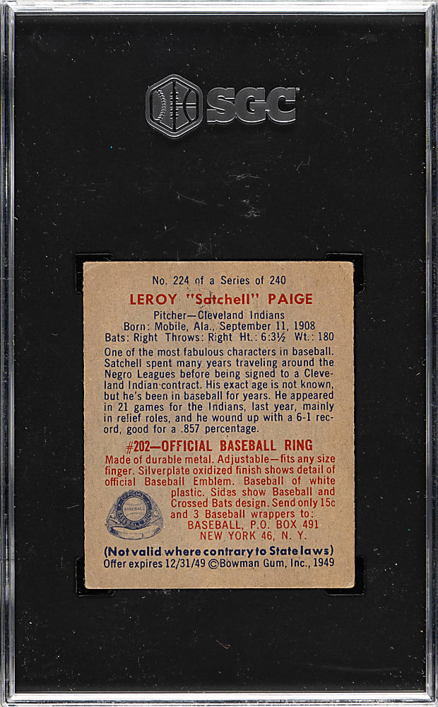 1949 Bowman #224 Satchel Paige SGC VG/EX 4