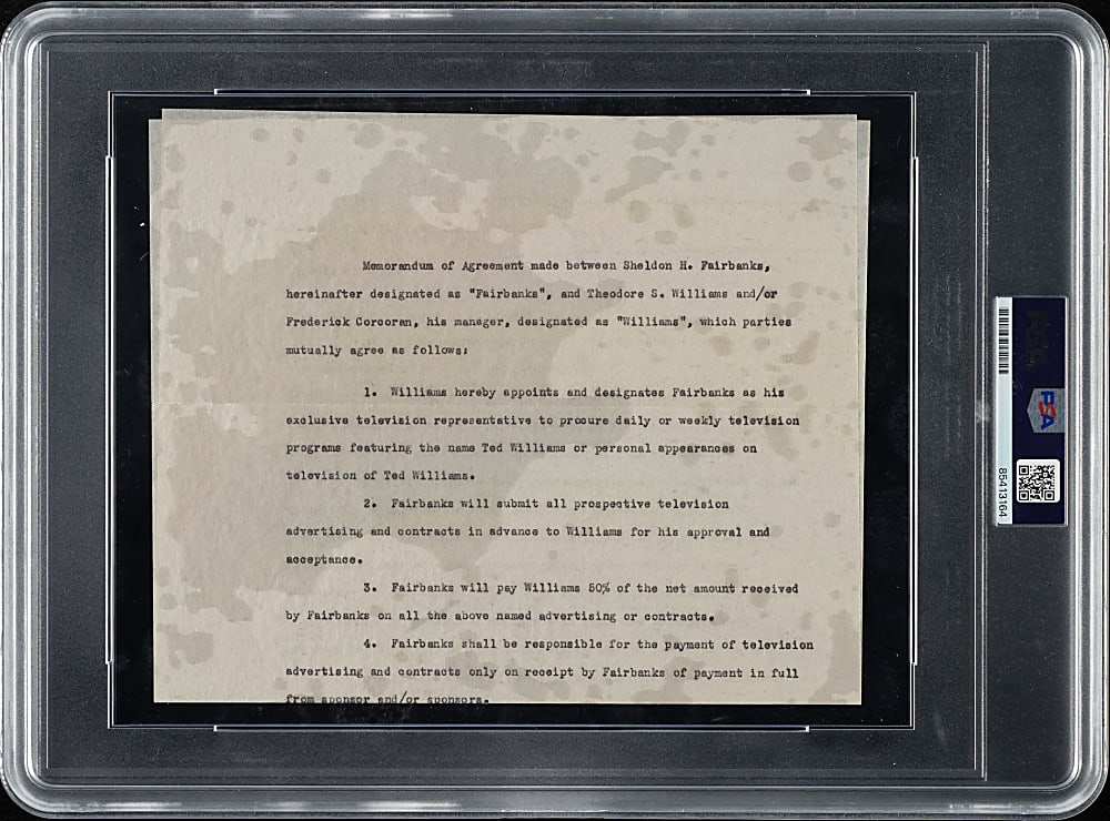 1954 Ted Williams Signed Contract PSA/DNA GEM MINT 10