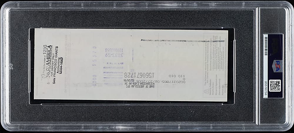 2006 Willie Mays Signed Check PSA/DNA NM-MT 8