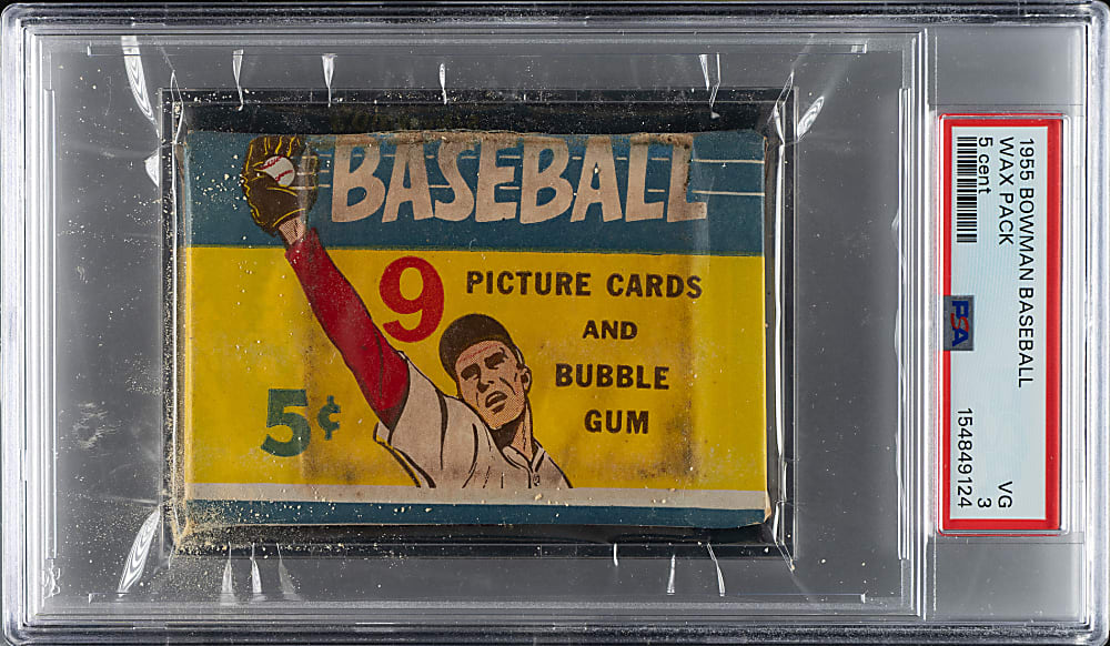 1955 Bowman Unopened Five-Cent Wax Pack PSA VG 3 - Robin Roberts on Back