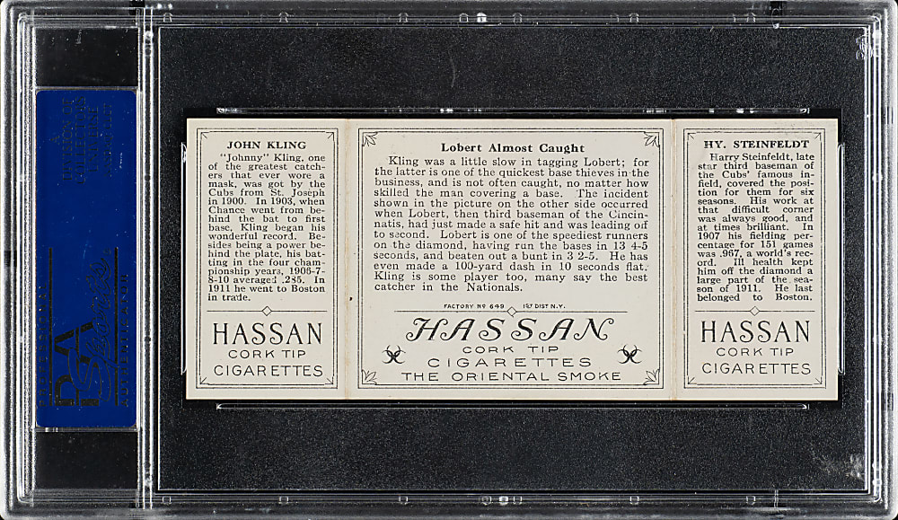 1912 T202 Hassan Triple Folder "Lobert Almost Caught" Kling/Steinfeldt PSA NM-MT 8 - Highest Graded!