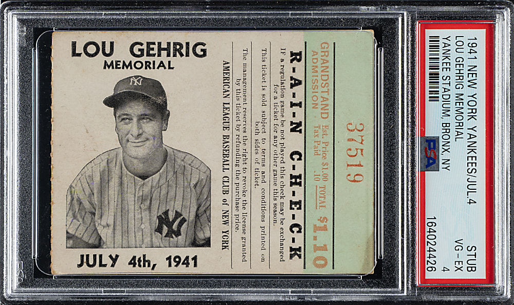 1941 Lou Gehrig Day Ticket Stub PSA VG-EX 4