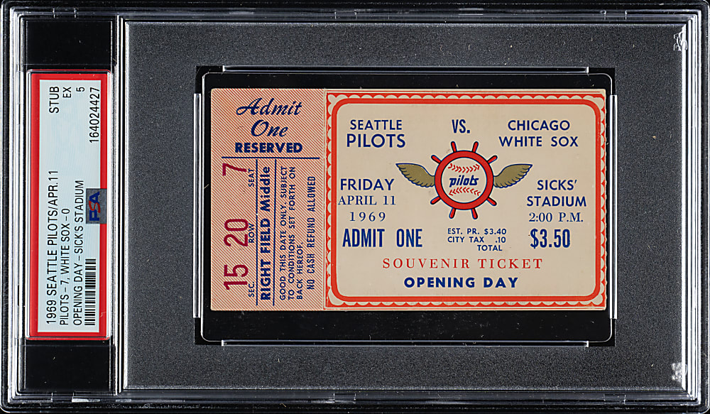 April 11, 1969 Seattle Pilots (vs. Chicago White Sox) Ticket Stub PSA EX 5 - Opening Day at Sick's Stadium - Pilots' Only Season!