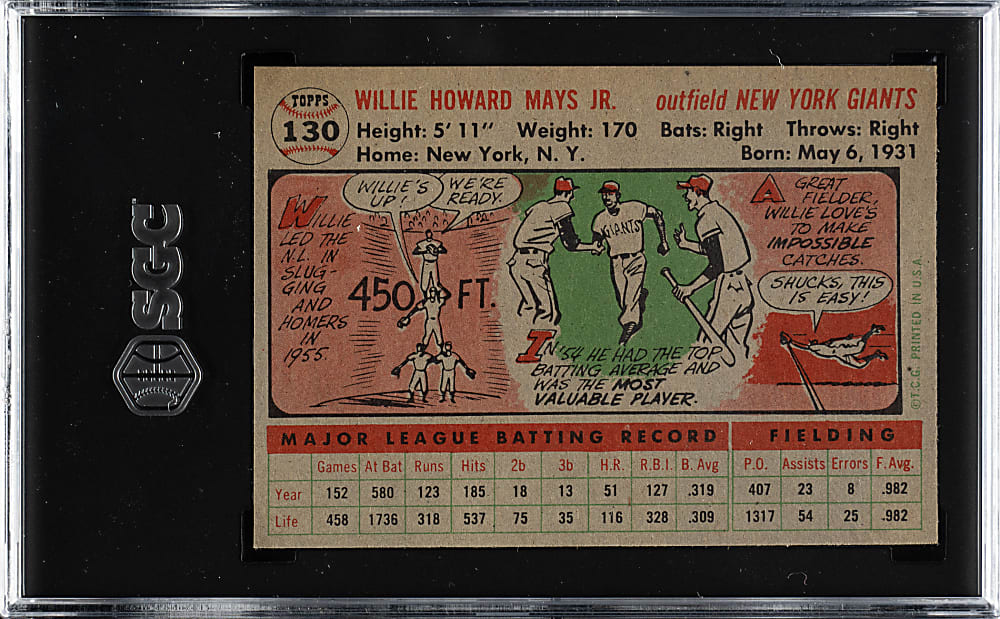 1956 Topps #130 Willie Mays Gray Back SGC Authentic