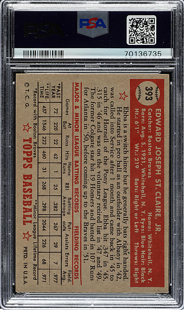 1952 Topps #393 Ebba St. Claire High Number PSA VG-EX 4
