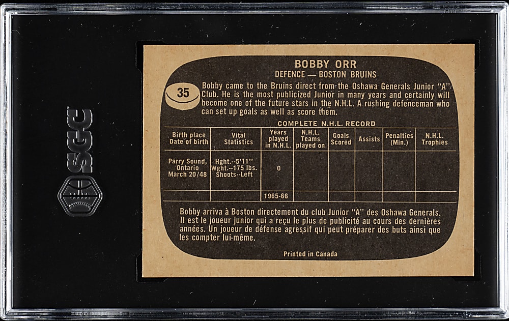 1966-1967 Topps Hockey #35 Bobby Orr Rookie SGC EX/NM 6