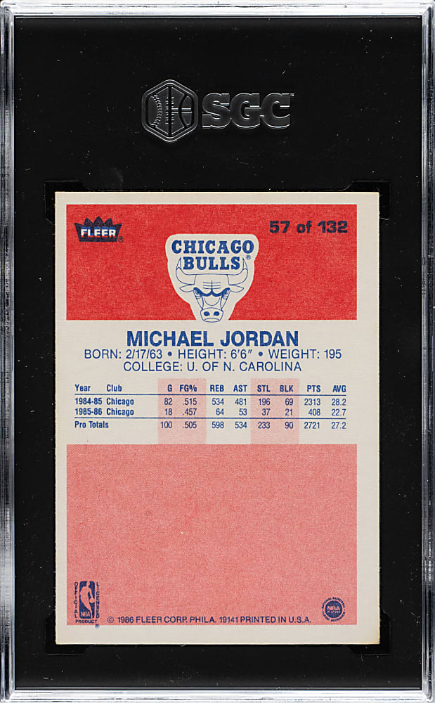1986-1987 Fleer Basketball #57 Michael Jordan Rookie SGC EX 5