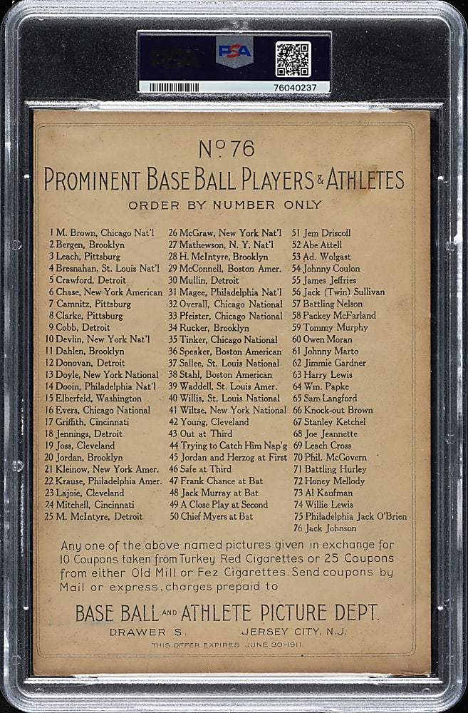 1911 T9 Turkey Red Boxing #76 Jack Johnson PSA GOOD 2