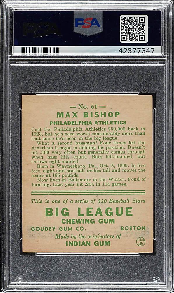 1933 R319 Goudey #61 Max Bishop PSA NM 7