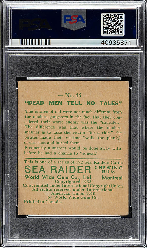 1933 R124 World Wide Gum (Canadian Goudey) "Sea Raiders" #46 Dead Men Tell No Tales High Number PSA VG 3