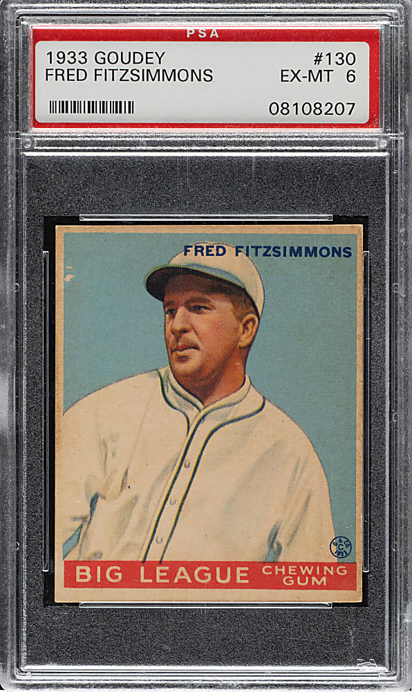 1933 R319 Goudey #130 Fred Fitzsimmons PSA EX-MT 6
