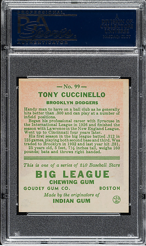 1933 R319 Goudey #99 Tony Cuccinello PSA EX-MT 6