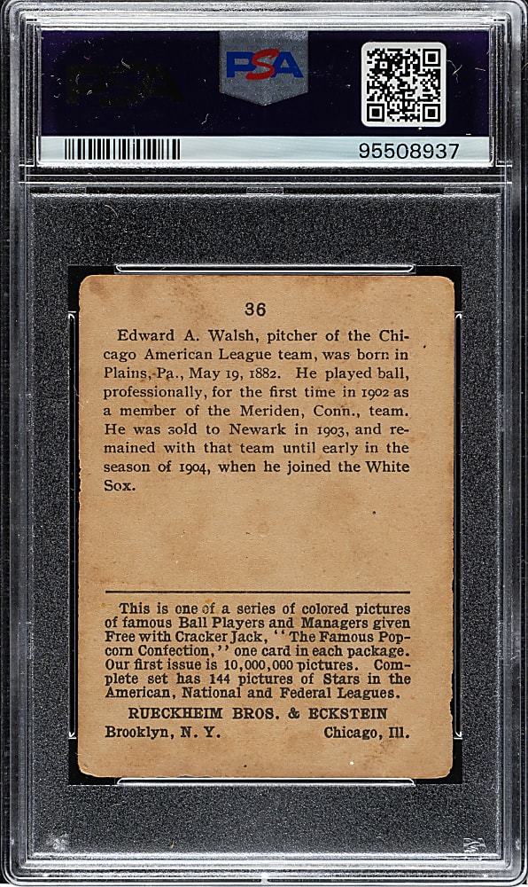 1914 E145 Cracker Jack #36 Ed Walsh PSA FAIR 1.5