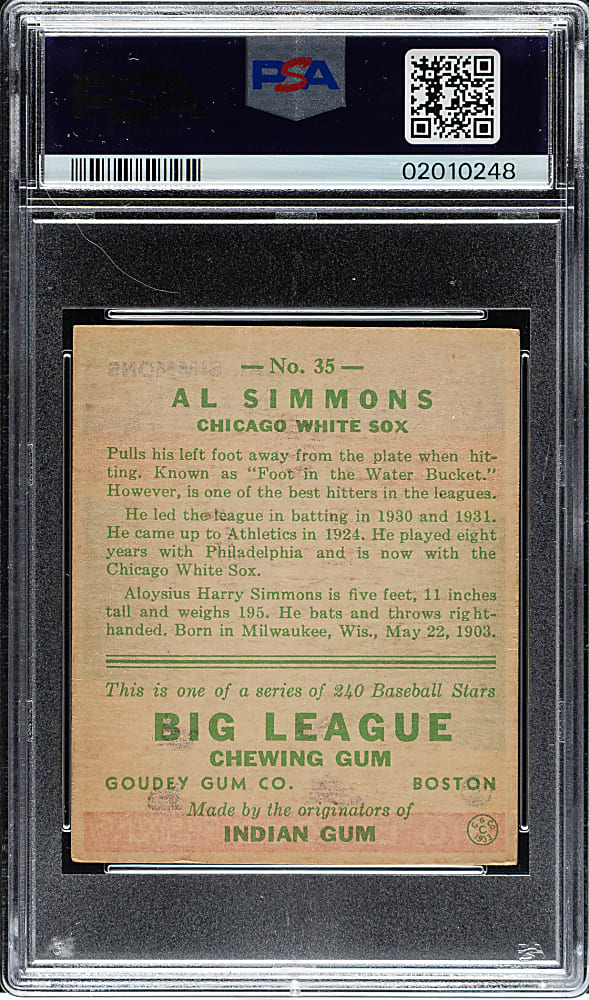 1933 R319 Goudey #35 Al Simmons PSA EX-MT 6