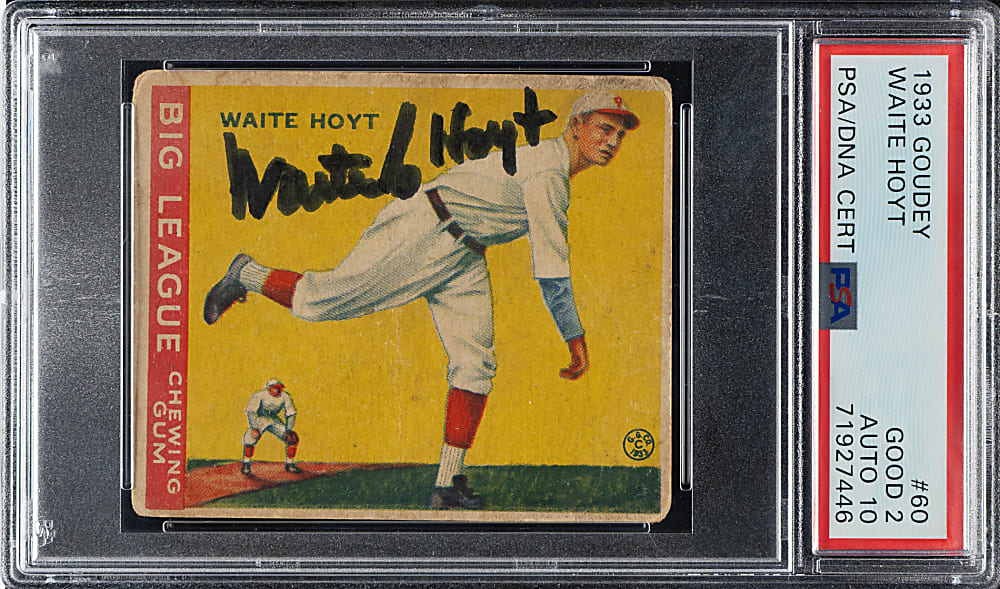 Signed 1933 R319 Goudey #60 Waite Hoyt PSA GOOD 2 with GEM MINT 10 Signature