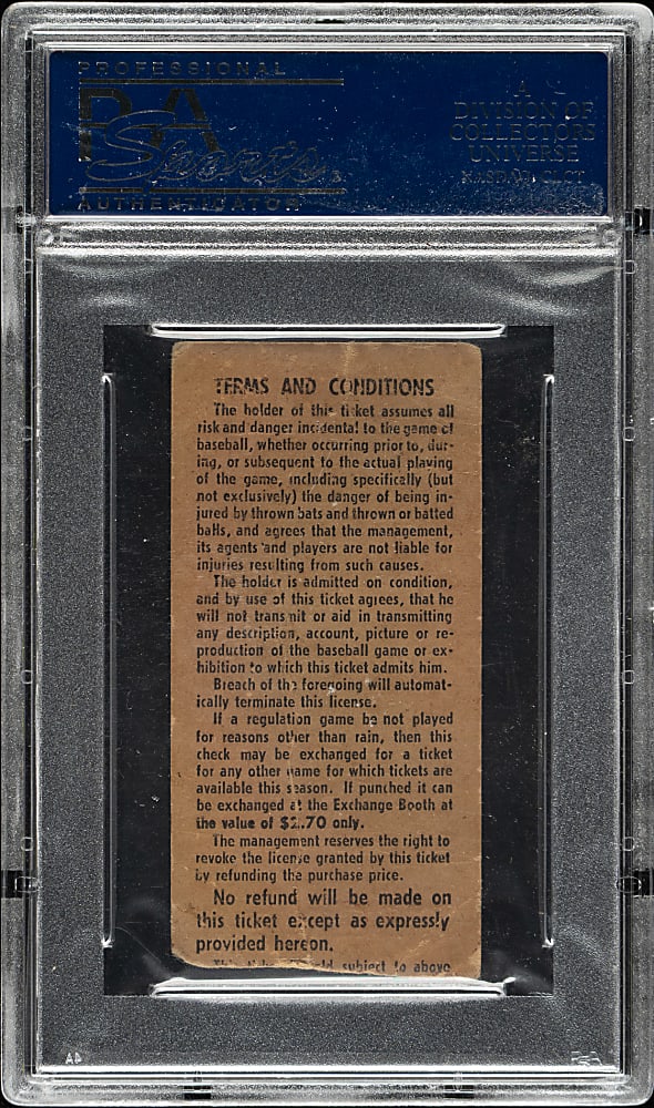 October 1, 1961 New York Yankees (vs. Boston Red Sox) Ticket Stub PSA Authentic - Roger Maris 61st Home Run